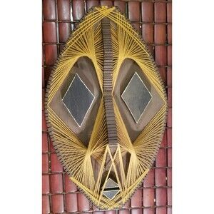Vintage Midcentury String Art 3D African Tribal Mask Wall Art 18.5"x12.25"x4.75"